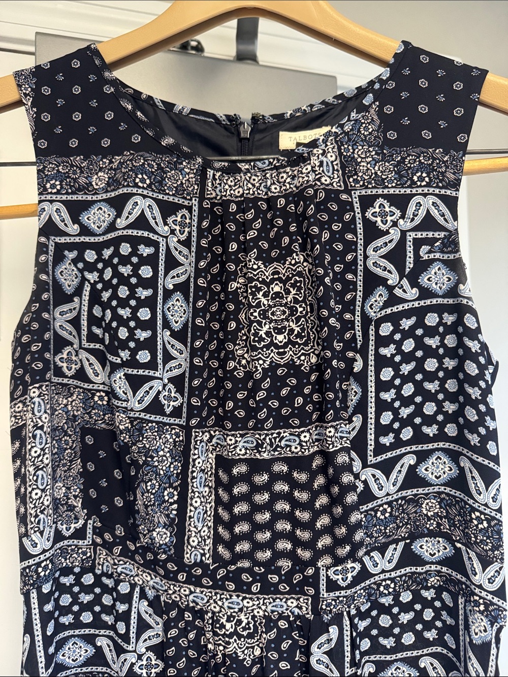 Talbots Navy and White Patchwork Print Sleeveless Maxi Dress
